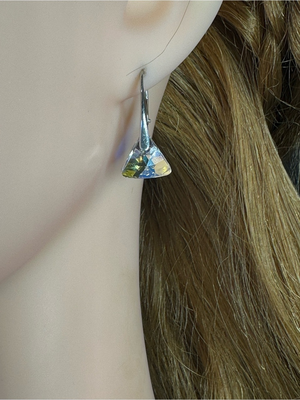 Sterling Silver Triangle Drop Earrings – Swarovski Elements, AB Finish